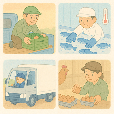 食材を大切に保管・運搬する人たち