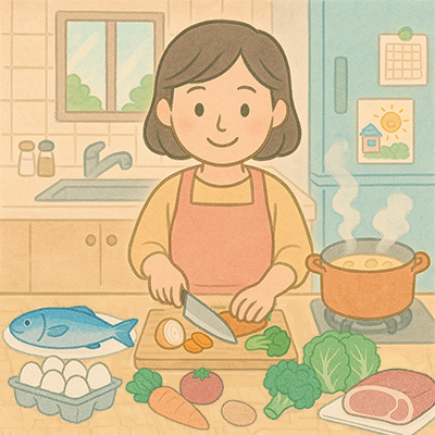 料理を作るお母さん
