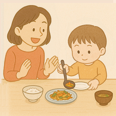 食べられる量を自分で選んで盛り付ける子