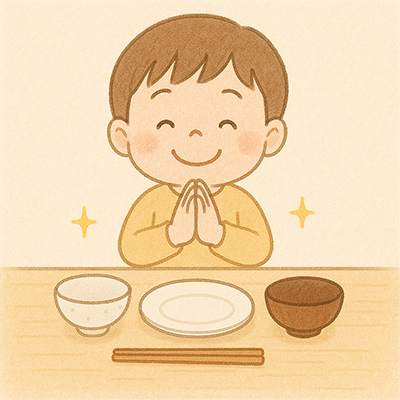 きれいに完食してピカピカのお皿と満足そうな子