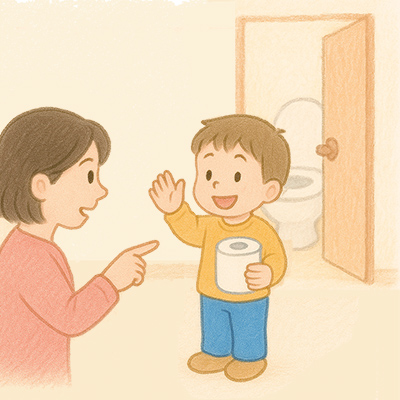 お手伝いでトイレに行く子ども