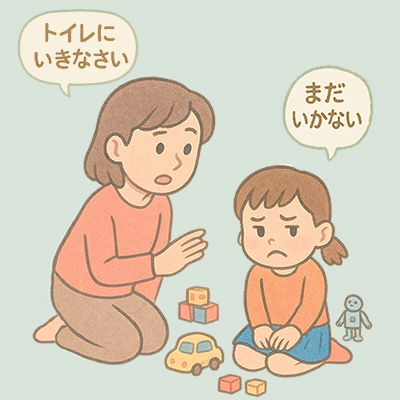 ママにトイレに誘われるが行かない子ども